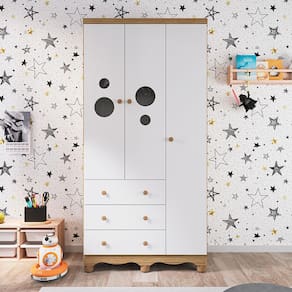 Guarda-Roupa Infantil Peroba Duda Plus com 3 Portas, 3 Gavetas e 92 cm de Largura