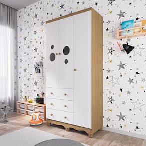 Guarda-Roupa Infantil Peroba Duda Plus com 3 Portas, 3 Gavetas e 92 cm de Largura