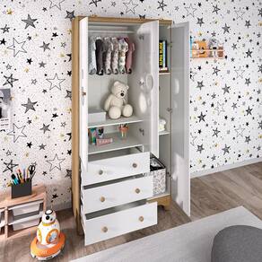 Guarda-Roupa Infantil Peroba Duda Plus com 3 Portas, 3 Gavetas e 92 cm de Largura