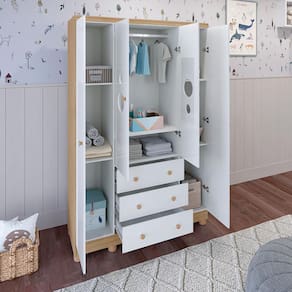 Guarda-Roupa Infantil Peroba Duda com 4 Portas, 3 Gavetas e 122,1 cm de Largura - Carvalho Semibrilho / Branco Brilho - 2