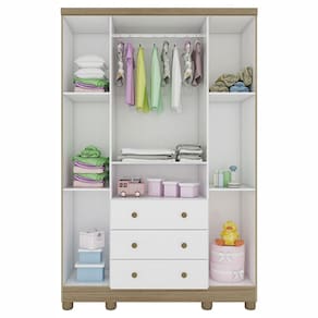 Guarda-Roupa Infantil Peroba Duda com 4 Portas, 3 Gavetas e 122,1 cm de Largura - Carvalho Semibrilho / Branco Brilho - 3
