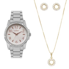 Relógio Feminino Analógico Condor Elegante CO2036MWH/K4K Prata com Colar e Brinco
