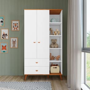 Guarda-Roupa Infantil Bartira Ternura com 5 Nichos, 2 Portas, 2 Gavetas e 106,8 cm de Largura - Branco Wood