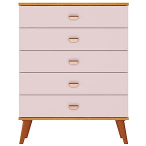 Cômoda Infantil Bartira Ternura com 5 Gavetas - 70,8cm de largura - COMODA 5GV BARTIRA TERNURA ROSA WOOD - 1