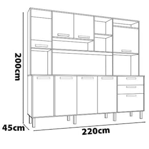 Cozinha Compacta Itatiaia Nápoles com 8 Portas, 3 Gavetas e 9 Prateleiras - 220cm de largura