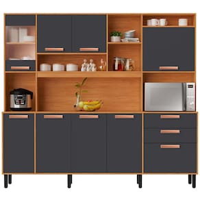 Cozinha Compacta Itatiaia Nápoles com 8 Portas, 3 Gavetas e 9 Prateleiras - 220cm de largura