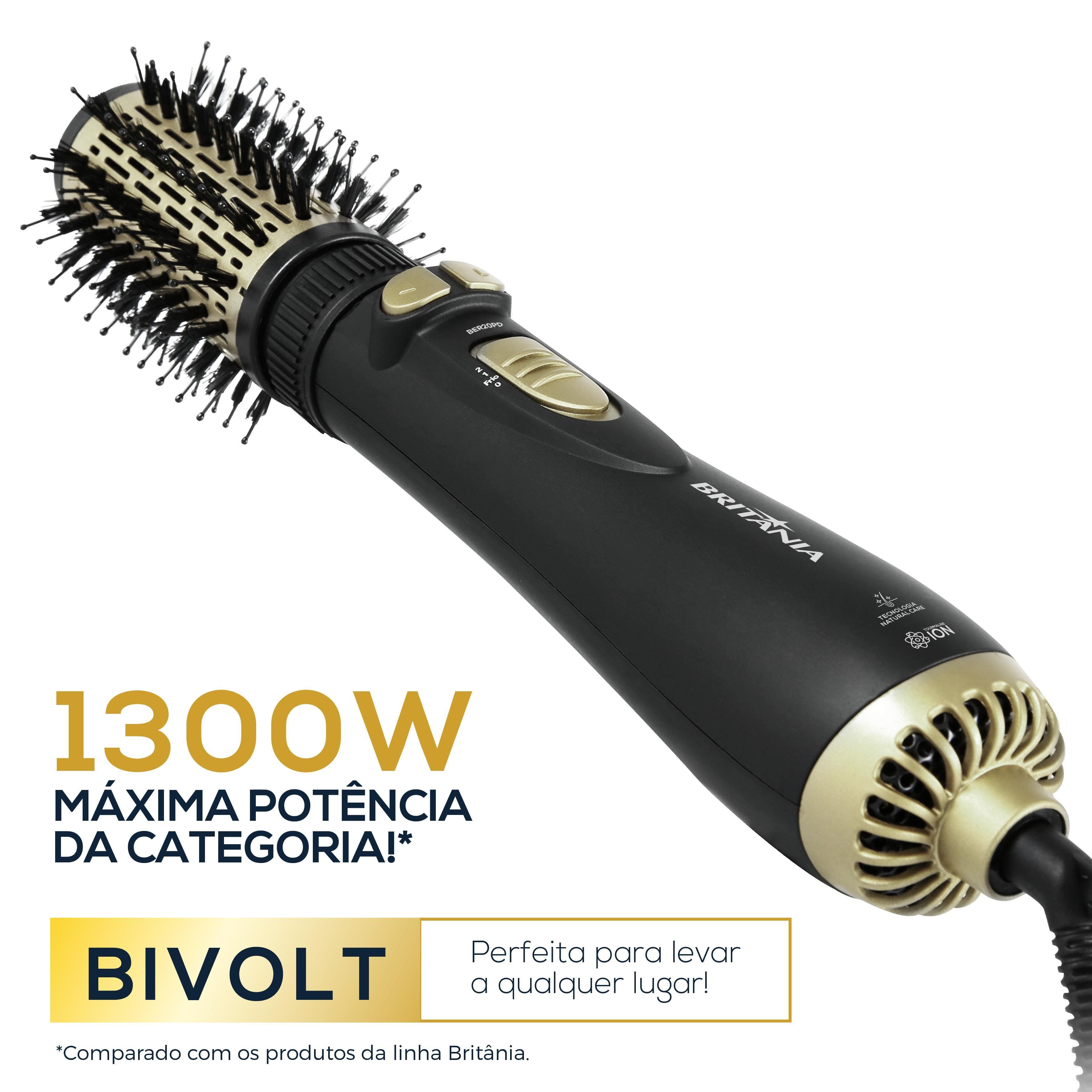 Escova Rotativa Britânia BER20PD 4 em 1 1300W Preta/Dourada - Bivolt - 2