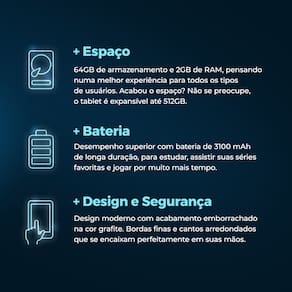 Tablet Positivo Twist Tab+ com Tela 7”, 64GB, 2GB RAM, Wi-Fi, Câmera Frontal 2MP, Android 11 Go, Processador Quad Core e Bluetooth - Preto