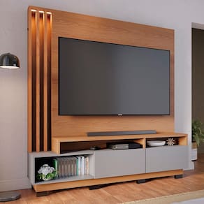 Estante Home Colibri Humaitá com 180 cm de Largura, Ideal para TV de Até 65” - Freijó/Cinza Fosco - 1