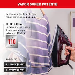 Ferro de Passar a Vapor Arno Ultragliss com Spray e Base Durilium Airglide - Vinho
