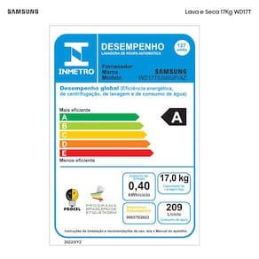 Lava e Seca Samsung WD17T Inox com Ecobubble e Lavagem Inteligente WD17T6300GP - 17/10 kg