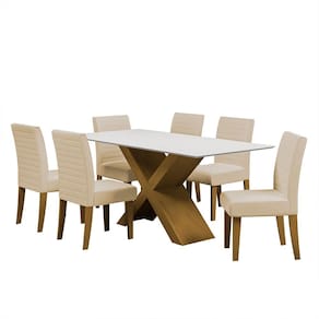 Mesa de Jantar Retangular Dobuê Creta Light 180x90cm com 6 Cadeiras Estofadas Revestidas em Tecido Veloplus