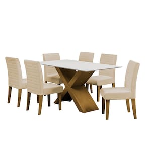 Mesa de Jantar Retangular Dobuê Creta Light 160x90cm com 6 Cadeiras Estofadas Revestidas em Tecido Veloplus