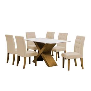 Mesa de Jantar Retangular Dobuê Dubai Light 160x90cm com 6 Cadeiras Estofadas Revestidas em Tecido Veloplus