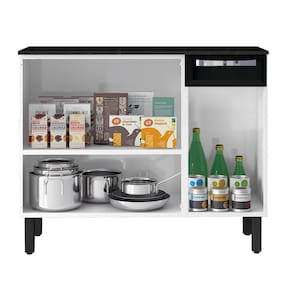 Balcão Itatiaia Rose com 3 Portas e 1 Gaveta - 105 cm de Largura - Branco/Preto - 1