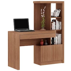 Escrivaninha Móveis Videira Tecnomobili ME4143 com 2 Portas, 1 Gaveta e 2 Prateleiras - Amendoa - 3