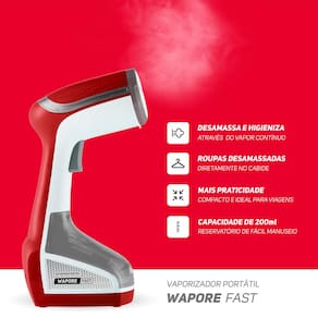 Vaporizador Portátil WAP Wapore Fast 1250 para Desamassar e Higienizar Tecidos 1250W - Branco/Vermelho/Cinza