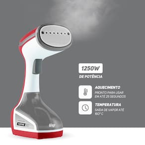 Vaporizador Portátil WAP Wapore Fast 1250 para Desamassar e Higienizar Tecidos 1250W - Branco/Vermelho/Cinza