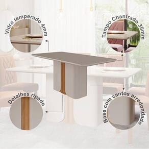 Mesa de Jantar Cimol Raquel com 6 Cadeiras - Off White/Nature/Linho Bege - 3