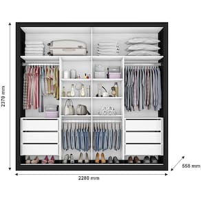 Guarda-Roupa Casal Mademarques Sevilha com 228 cm de Largura, 2 Portas, 6 Gavetas, 10 Prateleiras e Espelho - Preto/Branco - 3