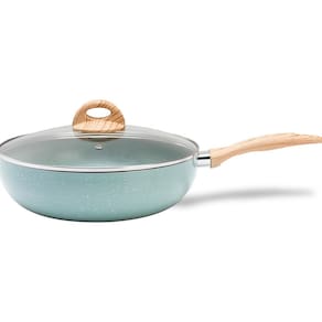 Panela Wok Brinox Life Botanika com Tampa, Fundo de Indução e Revestimento Cerâmico 28cm - Verde - WOK C/ TAMPA 28CM IND CER. LIFE BOTANIKA VD BRINOX - 1