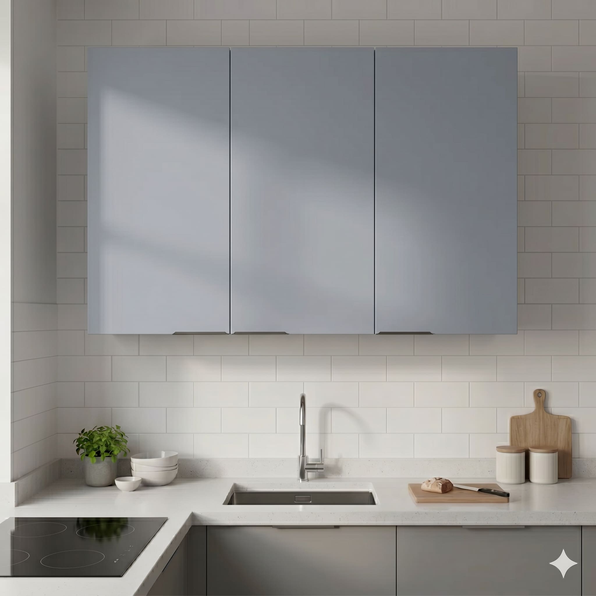 Armário de Cozinha Aéreo Bartira Cristal 3 Portas 3 Prateleiras MDP - 120cm de largura - Freixo/Azul