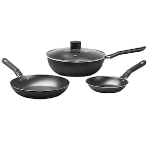 Conjunto de Frigideiras e Wok 3 Peças Brinox Fun em Alumínio e Revestimento Antiaderente - Preto