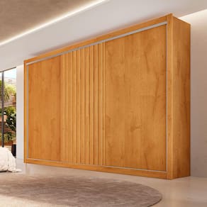 Guarda-Roupa Móveis Europa Vitória Flex com 3 Portas, 6 Gavetas e 11 Prateleiras - 275cm de largura - Off White/Peroba - 1