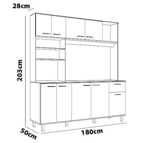 Cozinha Compacta Poliman Nuria com 9 Portas, 1 Gaveta e 4 Prateleiras - 180cm de largura