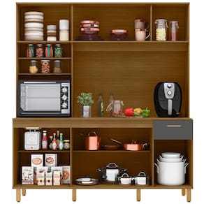 Cozinha Compacta Poliman Nuria com 9 Portas, 1 Gaveta e 4 Prateleiras - 180cm de largura