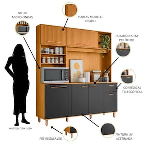 Cozinha Compacta Poliman Nuria com 9 Portas, 1 Gaveta e 4 Prateleiras - 180cm de largura