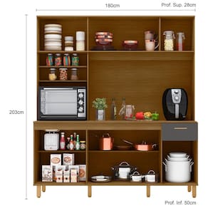 Cozinha Compacta Poliman Nuria com 9 Portas, 1 Gaveta e 4 Prateleiras - 180cm de largura
