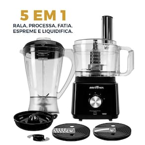 Multiprocessador de Alimentos Britânia Turbo 5 em 1 BMP900P com 2 Velocidades + Pulsar 1000W - Preto