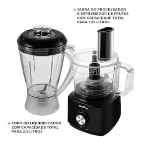 Multiprocessador de Alimentos Britânia Turbo 5 em 1 BMP900P com 2 Velocidades + Pulsar 1000W - Preto