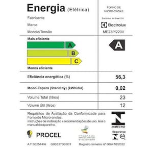 Forno de Micro-ondas Electrolux Efficient ME23P com Descongelamento Assistido Preto - 23L