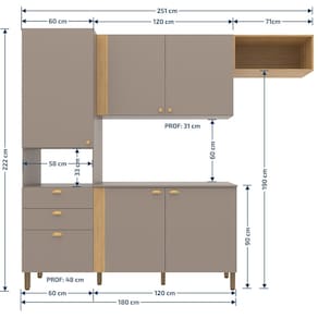 Cozinha Compacta Bartira Pérola com 5 Portas, 2 Gavetas, 1 Gavetão e 4 Prateleiras - 251cm de largura