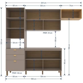 Cozinha Compacta Bartira Pérola com 5 Portas, 2 Gavetas, 1 Gavetão e 4 Prateleiras - 251cm de largura