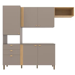 Cozinha Compacta Bartira Pérola com 5 Portas, 2 Gavetas, 1 Gavetão e 4 Prateleiras - 251cm de largura