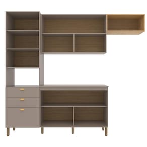 Cozinha Compacta Bartira Pérola com 5 Portas, 2 Gavetas, 1 Gavetão e 4 Prateleiras - 251cm de largura
