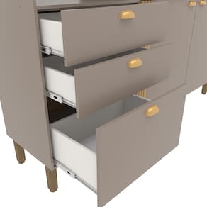 Cozinha Compacta Bartira Pérola com 5 Portas, 2 Gavetas, 1 Gavetão e 4 Prateleiras - 251cm de largura