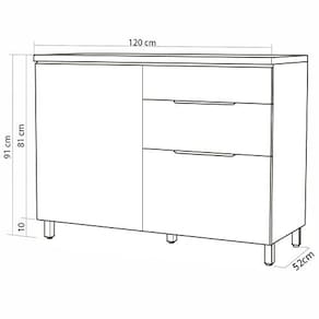 Balcão Nesher Marquesa em MDF 15mm com 1 Porta, 3 Gavetas e 1 Prateleira - 120cm de largura - Branco/Nature - 3