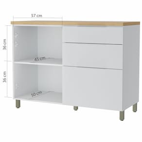 Balcão Nesher Marquesa em MDF 15mm com 1 Porta, 3 Gavetas e 1 Prateleira - 120cm de largura - Branco/Nature - 2
