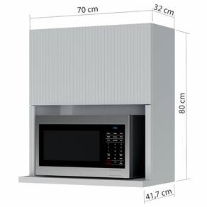 Armário Aéreo Nesher Rainha em MDF 15mm com Nicho para Micro-ondas, 1 Porta e 1 Prateleira - 70cm de largura - Branco - 1