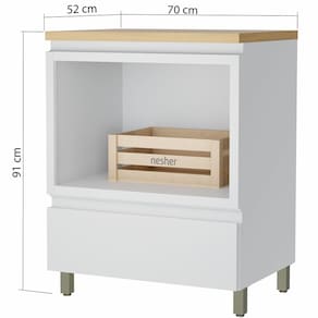 Balcão Nesher Rainha em MDF 15mm com Nicho para Micro-ondas, 1 Gaveta e 1 Prateleira - 70cm de largura