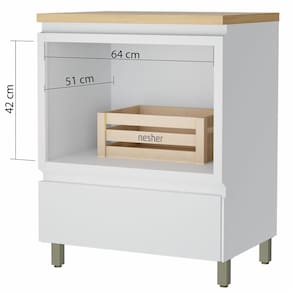 Balcão Nesher Rainha em MDF 15mm com Nicho para Micro-ondas, 1 Gaveta e 1 Prateleira - 70cm de largura