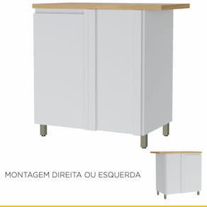 Balcão de Canto Nesher Rainha em MDF 15mm com 1 Porta e 1 Prateleira - 92cm de largura - Branco/Nature - 1