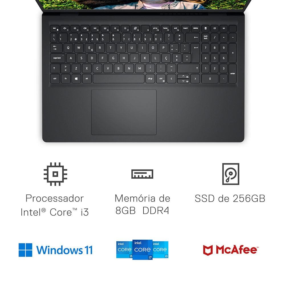 Notebook Dell Intel Core i3 8GB RAM 256GB SSD Tela 15,6