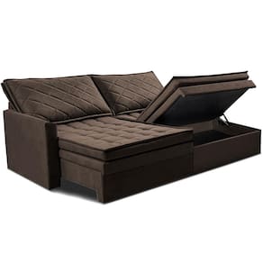 Sofá 3 Lugares Cama inBox Marselha com 180 cm de Largura, Retrátil, com Baú e Revestimento Suede Velusoft