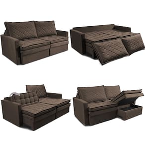 Sofá 3 Lugares Cama inBox Marselha com 180 cm de Largura, Retrátil, com Baú e Revestimento Suede Velusoft