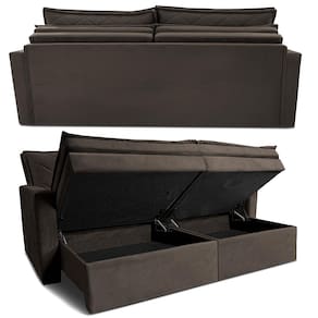 Sofá 3 Lugares Cama inBox Marselha com 180 cm de Largura, Retrátil, com Baú e Revestimento Suede Velusoft